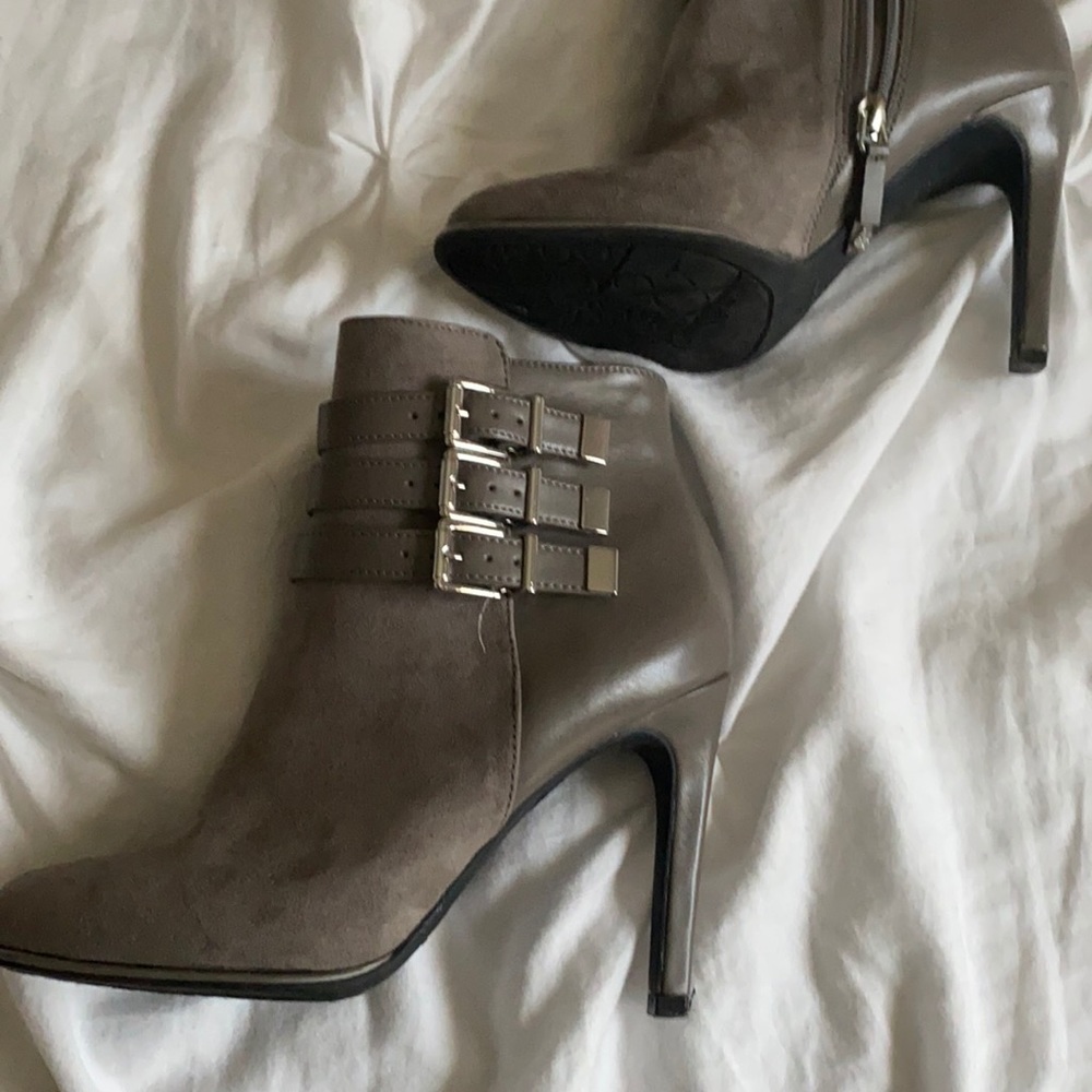 Sam & Libby Gray Ankle Boots with Buckle Detail